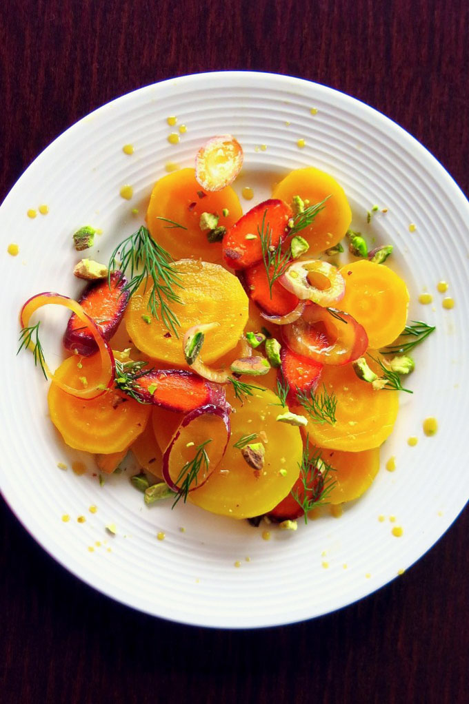 Citrus-Marinated Golden Beet and Carrot Salad with Dill and Pistachios