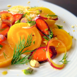 Marinated Golden Beet Salad with Carrots, Dill, and Pistachios