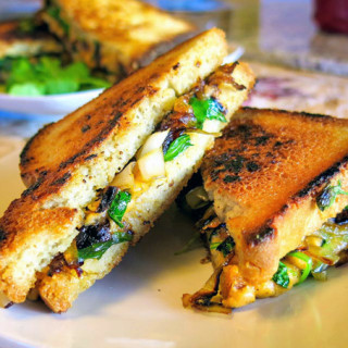 Best Ever Vegan Grilled Cheese with Caramelized Onions and Arugula