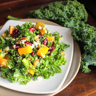 Kale and Cranberry Salad with Walnuts and Winter Squash